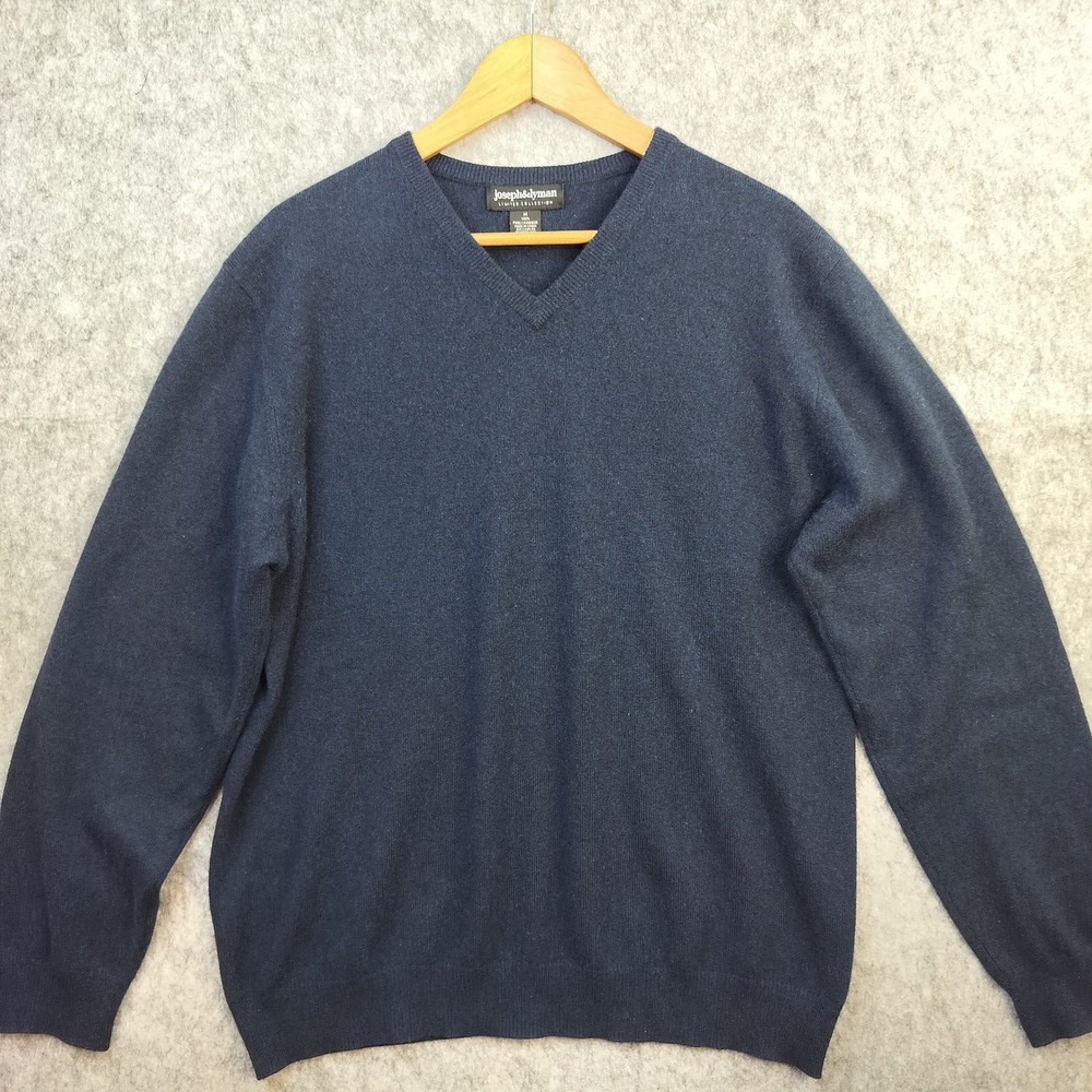 Joseph & Lyman Cashmere Sweater Mens Medium Classic Navy Blue V Neck Luxury